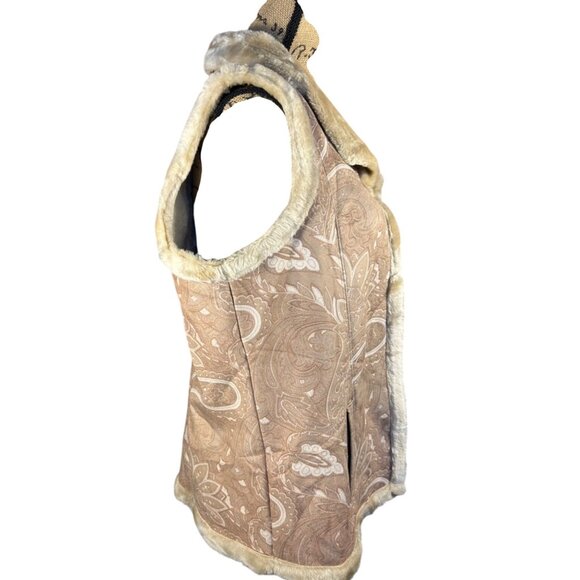 Coldwater Creek Womens Faux Fur Trimmed Sleeveless Vest Beige/Tan Medium - Picture 7 of 9